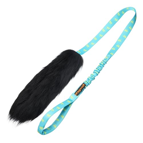 Tug-E-Nuff Bungee-Chaser aus Schaffell, strapazierfähiges Hundespielzeug mit extra langem Griff, ideal für interaktives Hundetraining, 100 % verantwortungsvoll angebautes Schaffell, Größe 119,4 x 30,5 von Tug-E-Nuff