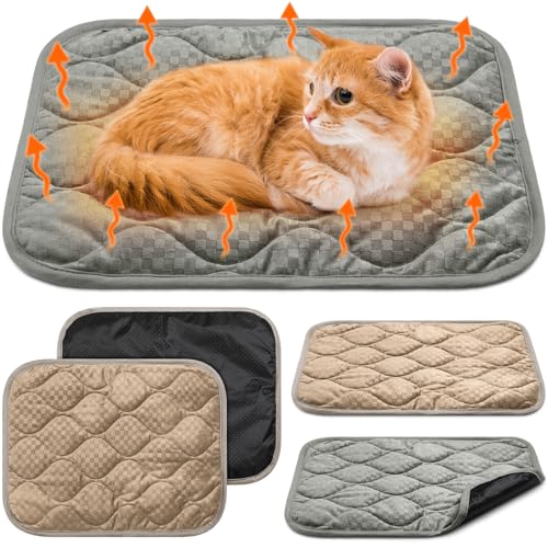 Tujoe Selbstwärmende Katzenmatte, selbstheizend, warm, thermisches Haustierbett, waschbar, Körperwärme, Hundebettmatte, Decke, rutschfeste Unterseite, für Haustiere im Innen- und Außenbereich, 4 Stück von Tujoe