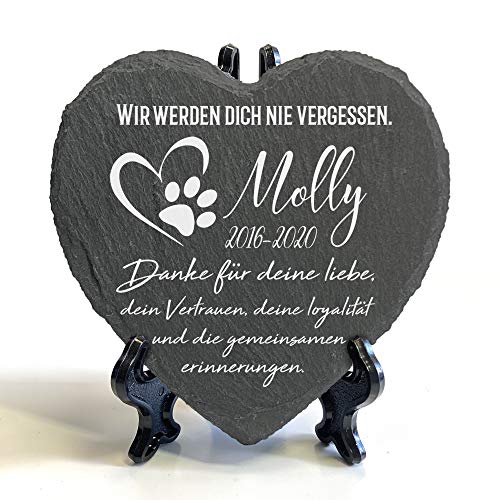 Individueller Personalisiert Herzform Tiergrabstein Schiefer Gedenkstein + Ständer für Hund, Katze und andere Haustiere Tiere - Größe | 10 x 10 cm | - Name von TULLUN