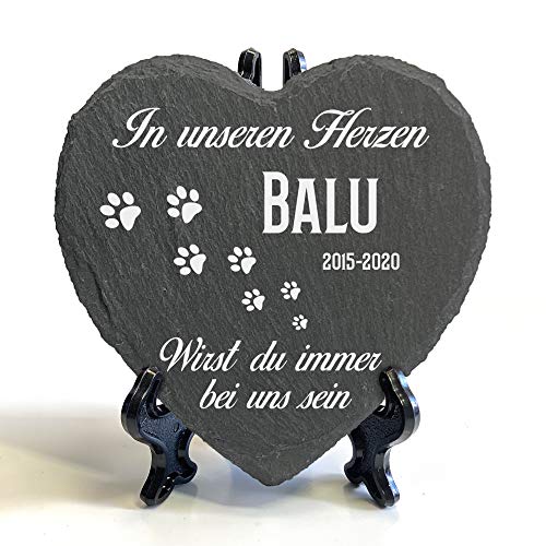 Individueller Personalisiert Herzform Tiergrabstein Schiefer Gedenkstein + Ständer für Hund, Katze und andere Haustiere Tiere - Größe | 10 x 10 cm | - Pfotenabdruck von TULLUN