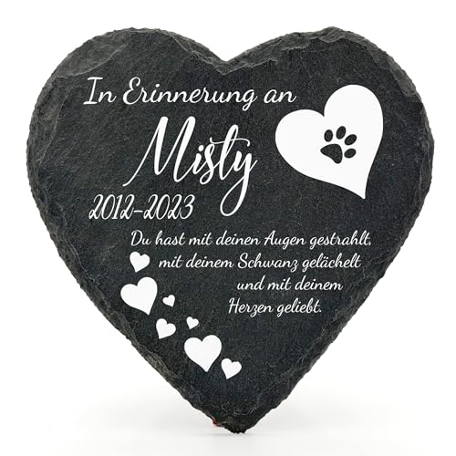 Individueller Personalisiert Herzform Tiergrabstein Schiefer Gedenkstein für Hund, Katze und andere Haustiere Tiere - Größe | 10 x 10 cm | - Gedicht von TULLUN