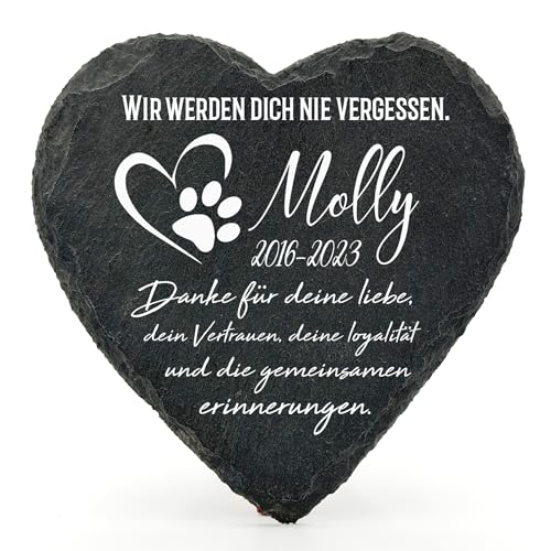 Individueller Personalisiert Herzform Tiergrabstein Schiefer Gedenkstein für Hund, Katze und andere Haustiere Tiere - Größe | 10 x 10 cm | - Name von TULLUN