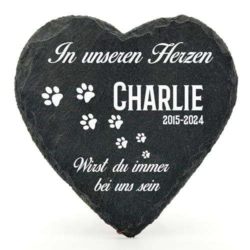 Individueller Personalisiert Herzform Tiergrabstein Schiefer Gedenkstein für Hund, Katze und andere Haustiere Tiere - Größe | 10 x 10 cm | - Pfotenabdruck von TULLUN