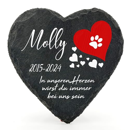 Individueller Personalisiert Herzform Tiergrabstein Schiefer Gedenkstein für Hund, Katze und andere Haustiere Tiere - Größe | 10 x 10 cm | - Rotes Herz von TULLUN