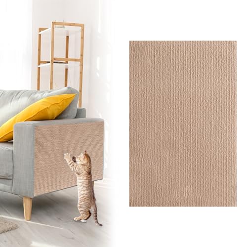 2 Stück Selbstklebend Kratzmatte Katze, 40 x 100cm Kratzmatte Katze, Khaki Kratzmatte Katze Sofa, DIY Trimmbarer Teppich Matte Pad Katzenkratzbretter für Schützt Teppiche Sofa Möbelschutz von Tulov