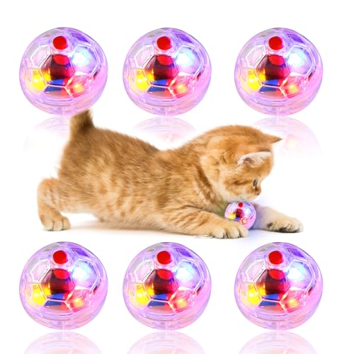Tulov 6 Stück Katzenbal, Transparent Leuchtender Katzenkugel Bewegung Bälle, LED Interaktives Katzenspielzeug Ball für Katzensport, Spielen von Tulov