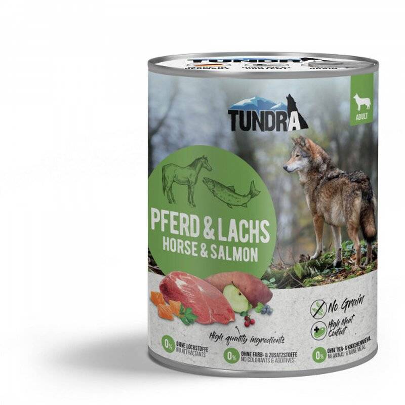 Tundra Hunde-Nassfutter Pferd & Lachs - 800 g (5,61 € pro 1 kg) von Tundra