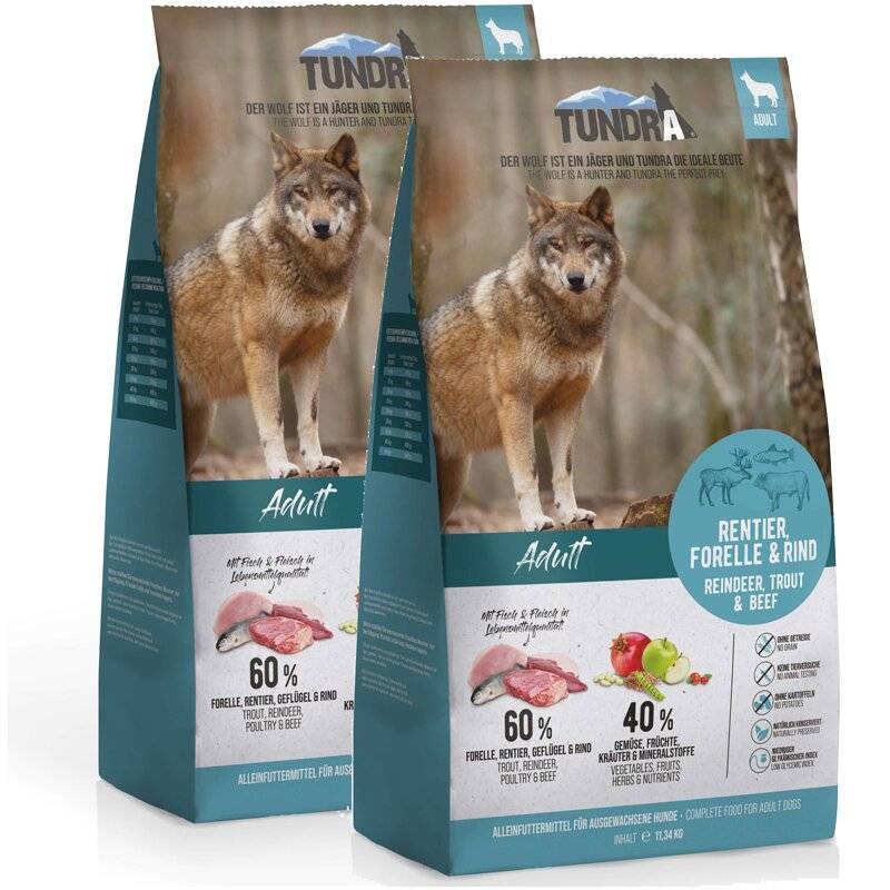 Tundra Rentier, Forelle & Rind - Sparpaket 2 x 11,34 kg (5,55 € pro 1 kg) von Tundra