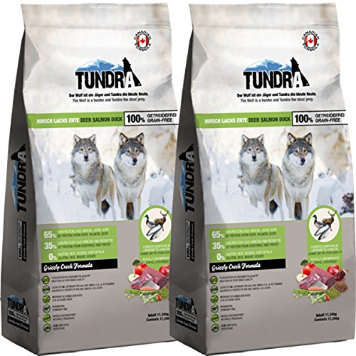 Tundra Trockenfutter Hundefutter Hirsch, Ente & Lachs - getreidefrei (2 x 11,34 kg) von Tundra