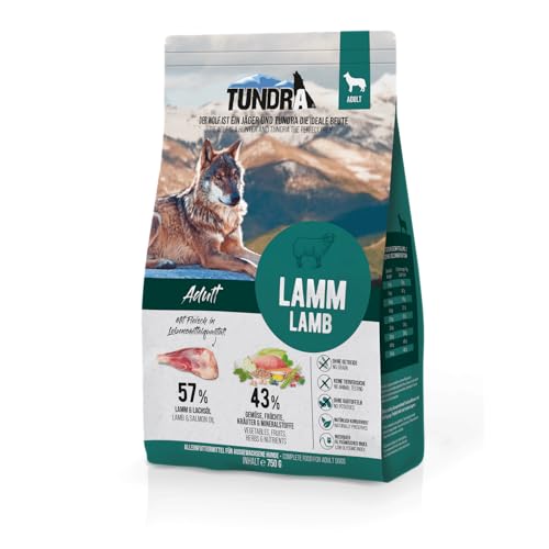 Tundra Dog Lamm | 750 g | Trockenfutter für ausgewachsene Hunde | Fleisch in Lebensmittelqualität | Ohne Weizen, Mais, Kartoffel oder Reis | Viel frisches Obst und Gemüse von Tundra