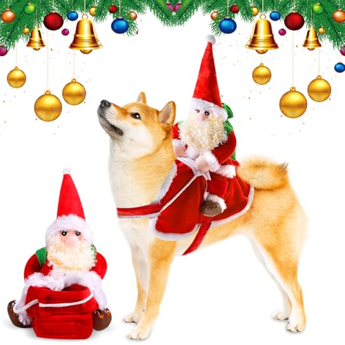 Hund Weihnachtsmann Kostüm, Hundekostüm Weihnachtsmann,austier Weihnachtskostüm für Katze und Hund mit Santa Claus Reiten auf Haustier, Hundekostüm Weihnachten für Katze und Hund von Tundwhite