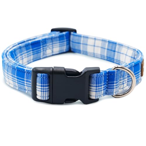 Tunkoo Blau kariertes Hundehalsband, verstellbares Halsband mit Kunststoffschnalle im Karomuster, bezaubernd, ideales Geschenk für kleine, mittelgroße und große Jungen, Mädchen, Hunde, Größe S Tunkoo Blau kariertes Hundehalsband, verstellbares Halsband mit Kunststoffschnalle im Karomuster, bezaubernd, ideales Geschenk für kleine, mittelgroße und große Jungen, Mädchen, Hunde, Größe S von Tunkoo