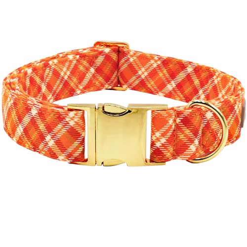 Tunkoo Hundehalsband für Hunde, kariert, Baumwolle, Halloween, Thanksgiving, Orange, Premium-Goldschnalle, verstellbar, für kleine, mittelgroße und große Mädchen oder Jungen, Größe L Tunkoo Hundehalsband für Hunde, kariert, Baumwolle, Halloween, Thanksgiving, Orange, Premium-Goldschnalle, verstellbar, für kleine, mittelgroße und große Mädchen oder Jungen, Größe L von Tunkoo