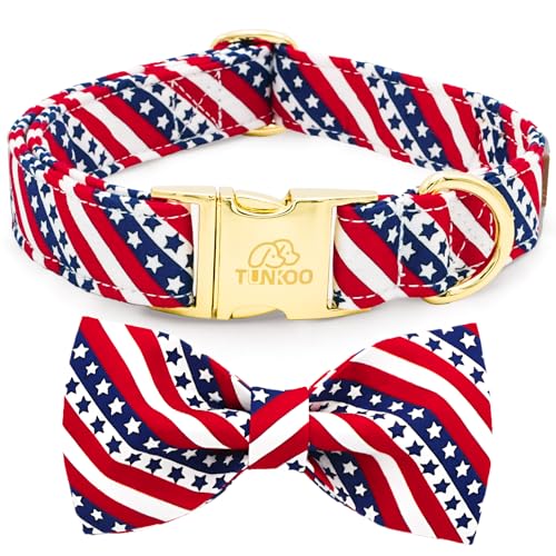 Tunkoo Hundehalsband mit amerikanischer Flagge, niedlicher Fliege, 4. Juli, Baumwollhalsband, verstellbar, langlebig, für draußen, kleine, mittelgroße und große Jungen, Mädchen, Hunde, Größe S Tunkoo Hundehalsband mit amerikanischer Flagge, niedlicher Fliege, 4. Juli, Baumwollhalsband, verstellbar, langlebig, für draußen, kleine, mittelgroße und große Jungen, Mädchen, Hunde, Größe S von Tunkoo