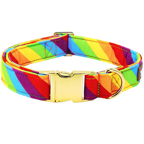 Tunkoo Regenbogen-Hundehalsband mit Metallschnalle – LGBTQ+ Pride Month, weiche Baumwolle außen, verstellbar für kleine/mittelgroße/große Hunde (Mädchen & Jungen Haustiere), L von Tunkoo