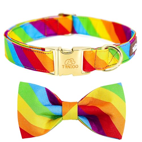 Tunkoo Regenbogen-Hundehalsband mit sehr hübscher Fliege für LGBT Pride Monat – verstellbares und bequemes Halsband für große, mittelgroße und kleine Haustiere, S von Tunkoo