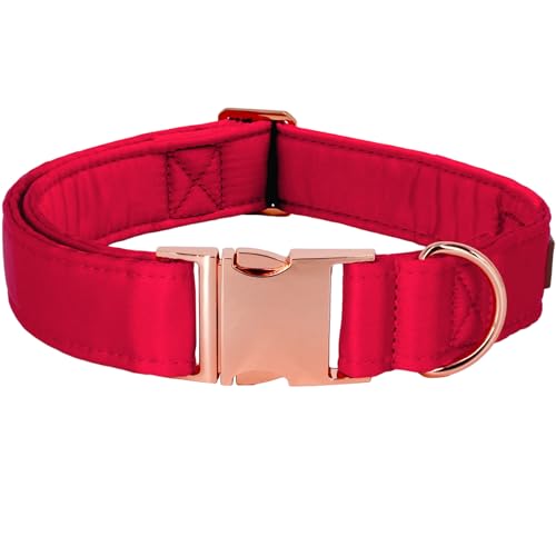 Tunkoo Superweiches Hundehalsband mit roter Seide – ideales Geschenk für Weihnachten/Feiertage/Hochzeiten, luxuriöse rotgoldene Schnalle, klein, mittel, groß, verstellbare Größen, M Tunkoo Superweiches Hundehalsband mit roter Seide – ideales Geschenk für Weihnachten/Feiertage/Hochzeiten, luxuriöse rotgoldene Schnalle, klein, mittel, groß, verstellbare Größen, M von Tunkoo