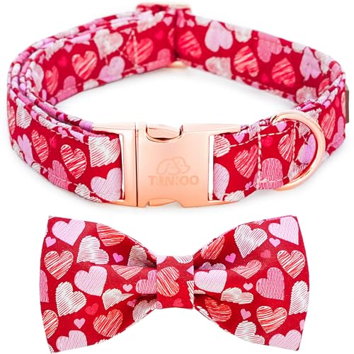 Tunkoo Valentinstag Hundehalsband mit Schleife, verstellbar, Herzdruck-Design, rotgoldene Metallschnalle, niedliches und stilvolles Haustierzubehör für kleine, mittelgroße und große Hunde, S Tunkoo Valentinstag Hundehalsband mit Schleife, verstellbar, Herzdruck-Design, rotgoldene Metallschnalle, niedliches und stilvolles Haustierzubehör für kleine, mittelgroße und große Hunde, S von Tunkoo