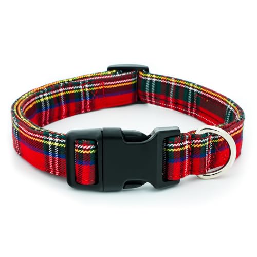 Tunkoo Weihnachten Plaid Hundehalsband, süßes verstellbares rotes Halsband für Jungen und Mädchen, Hunde Halsband mit starker Kunststoffschnalle - für kleine, mittelgroße und große Haustiere, M von Tunkoo