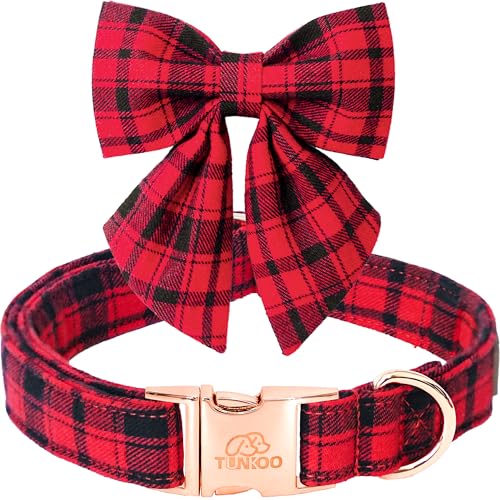 Tunkoo Weihnachts-Hundehalsband mit Fliege, klassisches rotes Karo, strapazierfähige Metallschnalle, verstellbar, weich und niedlich, für kleine, mittelgroße und große schottische Hunde, Größe L Tunkoo Weihnachts-Hundehalsband mit Fliege, klassisches rotes Karo, strapazierfähige Metallschnalle, verstellbar, weich und niedlich, für kleine, mittelgroße und große schottische Hunde, Größe L von Tunkoo