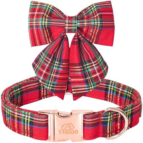 Tunkoo Weihnachts-Hundehalsband mit Fliege, rot kariert, super hübsch, klein, mittel, groß, glänzend, schottisch, verstellbar, Größe M Tunkoo Weihnachts-Hundehalsband mit Fliege, rot kariert, super hübsch, klein, mittel, groß, glänzend, schottisch, verstellbar, Größe M von Tunkoo