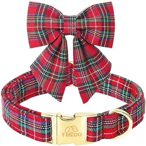 Tunkoo Weihnachts-Hundehalsband mit Fliege, rot kariert, super hübsch, klein, mittel, groß, schottisch, verstellbar, Größe L Tunkoo Weihnachts-Hundehalsband mit Fliege, rot kariert, super hübsch, klein, mittel, groß, schottisch, verstellbar, Größe L von Tunkoo