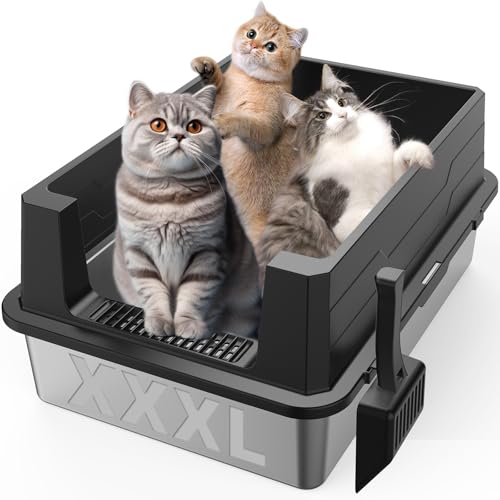XXXL Edelstahl-Katzentoilette, extra groß, 71,1 cm L x 50,8 cm B, Metall-Katzentoilette für große Katzen und mehrere Katzen, mit hoher Seite, Anti-Urin-Auslauf, nicht klebrig, einfache Reinigung, XXXL Edelstahl-Katzentoilette, extra groß, 71,1 cm L x 50,8 cm B, Metall-Katzentoilette für große Katzen und mehrere Katzen, mit hoher Seite, Anti-Urin-Auslauf, nicht klebrig, einfache Reinigung, von Tunpug