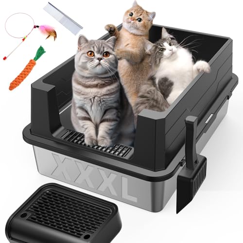 XXXL Edelstahl-Klo mit Fußteil, extra groß, 71,1 cm L x 50,8 cm B, Metall-Katzentoilette für große Katzen und mehrere Katzen, mit hoher Seite, auslaufsicher, antihaftbeschichtet, einfache Reinigung XXXL Edelstahl-Klo mit Fußteil, extra groß, 71,1 cm L x 50,8 cm B, Metall-Katzentoilette für große Katzen und mehrere Katzen, mit hoher Seite, auslaufsicher, antihaftbeschichtet, einfache Reinigung von Tunpug