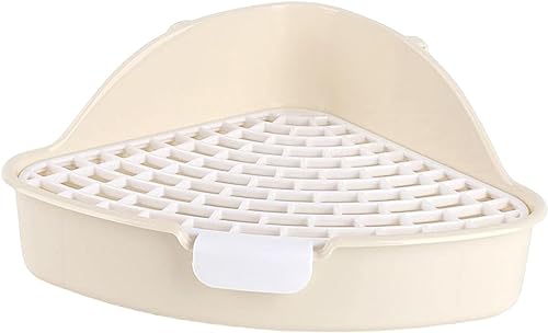 Dreieckige mittelgroße Kaninchentoilette Ecktoilette Haustierpfanne mit Gitter für Kaninchen, Häschen, Chinchillas, Frettchen, Käfig (weiß) von Tuoservo