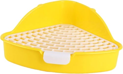 Dreieckige mittelgroße Kaninchentoilette Ecktoilette Haustierpfanne mit Gitter für Kaninchen, Kaninchen, Chinchilla, Frettchen, Käfig (gelb) von Tuoservo