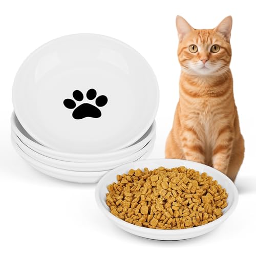 Keramik-Katzenfutternäpfe – 4 Stück, flache Teller für Nassfutter, Schnurrhaar-Futterschale mit rutschfestem Silikonboden, mikrowellen- und spülmaschinenfest, für Katzen und Kätzchen im Innenbereich von Turfson