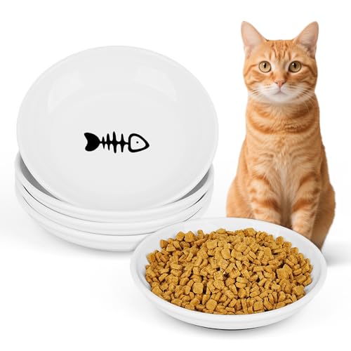 Keramik-Katzenfutternäpfe – 4 Stück, flache Teller für Nassfutter, Schnurrhaar-Futterschale mit rutschfestem Silikonboden, mikrowellen- und spülmaschinenfest, für Katzen und Kätzchen im Innenbereich Keramik-Katzenfutternäpfe – 4 Stück, flache Teller für Nassfutter, Schnurrhaar-Futterschale mit rutschfestem Silikonboden, mikrowellen- und spülmaschinenfest, für Katzen und Kätzchen im Innenbereich von Turfson