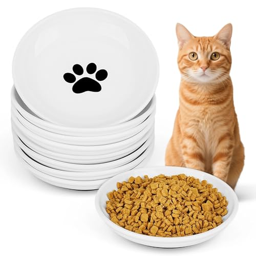 Keramik-Katzenfutternäpfe – flache Teller für Nassfutter, Schnurrhaartfreundlicher Futternapf mit rutschfestem Silikonboden, mikrowellen- und spülmaschinenfest, für Hauskatzen und Kätzchen, 8 Stück von Turfson
