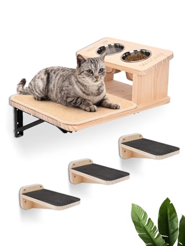 Katzen-Wandregale mit 3 Schritten Wandmontage, Katzenregal, Hundesichere Futternäpfe Station, Katzen Hängematte und Sitzstangen für Wandmöbel Set Kletterkratzbaum von Turosur