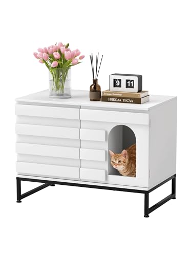 Katzentoilette, groß, versteckte Katzentoilette, Möbel mit herausnehmbarer Trennwand, für den Innenbereich, passend für die meisten Katzentoiletten, 80 x 50 x 45 cm, Weiß Katzentoilette, groß, versteckte Katzentoilette, Möbel mit herausnehmbarer Trennwand, für den Innenbereich, passend für die meisten Katzentoiletten, 80 x 50 x 45 cm, Weiß von Turosur