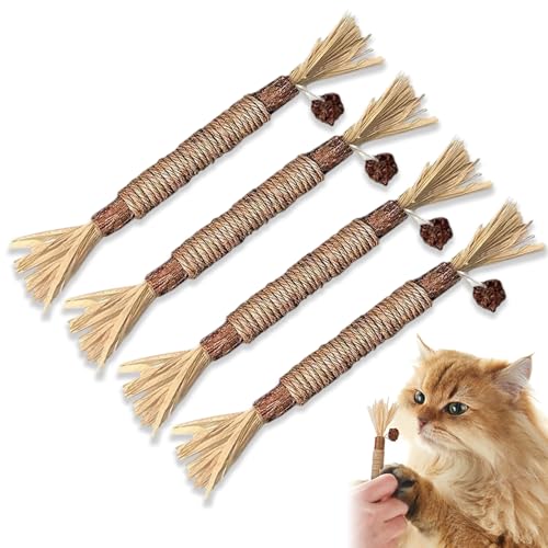 TuseRxln Katzenspielzeug Kaustäbchen, 4 Stück, natürliches Katzen-Kaustäbchen, interaktives Katzenspielzeug, Katzenzahnreinigung, Stressabbau, Katzengeschenke, Zahnkatzenminzestäbchen für Kätzchen. von TuseRxln