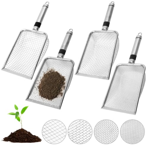 4 Stück Gartensieb aus Edelstahl, Gartensieb Erde, Kompostsieb mit Griff Gartensieb, Sandsieb, Durchwurfsieb, Erdsieb(2/2.8/3.8/5mm Masche) Siebeinsätze für Erde, Kompost, Sand, Schotter, Saatgut von Tutamaz