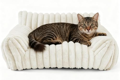 Tutamaz Katzensofa Bett, Katzenbett 60x45x20cm, Katzenbetten für Hauskatzen Weich und Flauschig, Kleines Hundesofabett Katzensofabett, Waschbarem Bezug Anti-Rutsch Hundebett Sofa für Hunde (Weiß) von Tutamaz