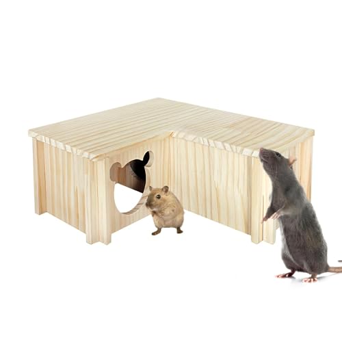 Tuxxjzm Mehrkammer-Hamsterversteck,Hamsterversteck | 3-Zimmer-Tunnel für große Kleintiere, Spielzeug zum Erkunden von Haustieren | Mehrkammer-Hamsterhaus, Labyrinth, Hamsterhaus aus Holz für von Tuxxjzm