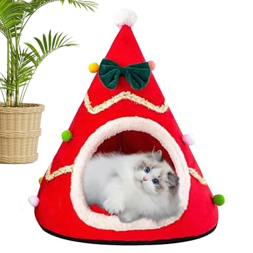 Tuxxjzm Weihnachtsbaum-Katzenhöhle, Weihnachtsbaum-Katzenhaus | Plüschkatzenbetten für Wohnungskatzen | Gemütliches warmes Schlafnest, halbgeschlossenes Weihnachts-Katzenbett für Welpen und Kätzchen Tuxxjzm Weihnachtsbaum-Katzenhöhle, Weihnachtsbaum-Katzenhaus | Plüschkatzenbetten für Wohnungskatzen | Gemütliches warmes Schlafnest, halbgeschlossenes Weihnachts-Katzenbett für Welpen und Kätzchen von Tuxxjzm