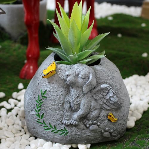 Haustier Denkmal Katze Grab Marker,KatzeHund Gedenkstein Steine Blumentopf,Engel Katze Hund Statue,Wetterfest und frostsicher,Grabstein Kunstharz Blumentopf Für Tierfriedhof Dekoration,Garten (Hund) von Tuzsocr