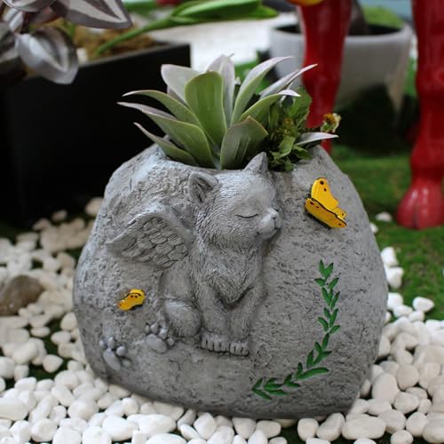 Haustier Denkmal Katze Grab Marker,KatzeHund Gedenkstein Steine Blumentopf,Engel Katze Hund Statue,Wetterfest und frostsicher,Grabstein Kunstharz Blumentopf Für Tierfriedhof Dekoration,Garten (Katze) von Tuzsocr