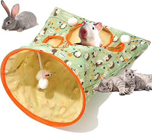 Tuzsocr Faltbar Katzentunnel Tasche,Haustier Plüschball Katzenröhren Tunnel für Katzen aninchen, Welpen, Meerschweinchen (Grün) von Tuzsocr