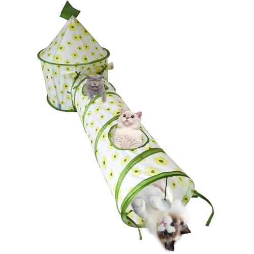 Tuzsocr Faltbar Tunnel für Katzen, Zeltf ür Katzen Groß Katzentunnel Katzenspielzeug mit Ball D45*31.5 * 64 D25*94CM (Blümchen) von Tuzsocr