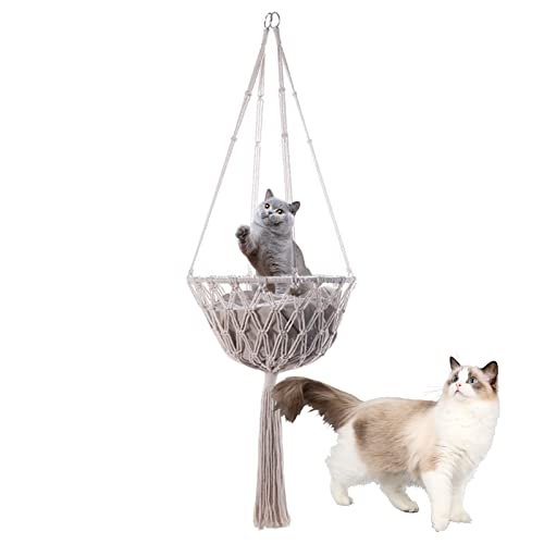 Tuzsocr Makramee-Quaste zum Aufhängen für Katzen, Hängematte, handgewebt, Fensterhängematte für Katzen, atmungsaktiv, Boho-Gewebe, Heimdekoration, Hängebett für schlafende Kätzchen und Spielen (40 cm) Tuzsocr Makramee-Quaste zum Aufhängen für Katzen, Hängematte, handgewebt, Fensterhängematte für Katzen, atmungsaktiv, Boho-Gewebe, Heimdekoration, Hängebett für schlafende Kätzchen und Spielen (40 cm) von Tuzsocr