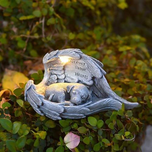 Tuzsocr Solar Katze Hund Gedenksteine, Katze Engel Figur Denkmal mit LED-Solarlicht, Wetterfest Hund Grab Marker Tribut Statue, Grabschmuck für Haustier mit Engelsflügeln für Garten Friedhofs (Hund) Tuzsocr Solar Katze Hund Gedenksteine, Katze Engel Figur Denkmal mit LED-Solarlicht, Wetterfest Hund Grab Marker Tribut Statue, Grabschmuck für Haustier mit Engelsflügeln für Garten Friedhofs (Hund) von Tuzsocr