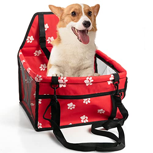 Tuzsocr Transporttasche für Hunde und Katzen mit Sitzerhöhung, tragbarer Autositz für Hunde, atmungsaktiv, mit Sicherheitsleine, für Haustiere, Katzen, Hunde (rot) von Tuzsocr