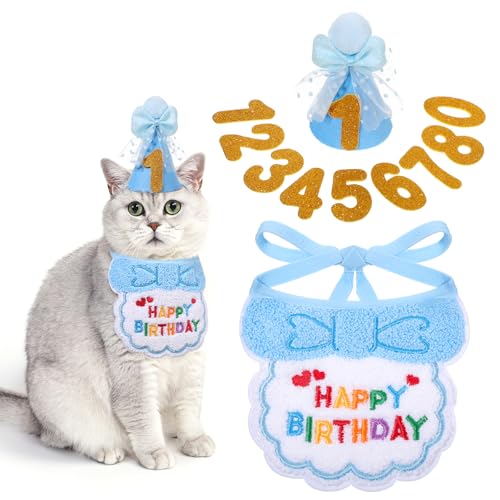 Katzen Geburtstag 3 Stück, Hunde-Geburtstag mit 9 Bling Nummern, Hundegeburtstag Blau Bandana Katzen Geburtstag Deko für Mädchen Jungen Kätzchen Geburtstagsmütze Deko Katzen Geburtstag 3 Stück, Hunde-Geburtstag mit 9 Bling Nummern, Hundegeburtstag Blau Bandana Katzen Geburtstag Deko für Mädchen Jungen Kätzchen Geburtstagsmütze Deko von Tweruna
