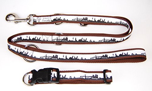 Twinkys Dog Style Nylon Hunde Halsband Hamburg braun dreifach verstellbare Leine Set Halsumfang 31 cm – 46 cm von Twinkys Dog Style