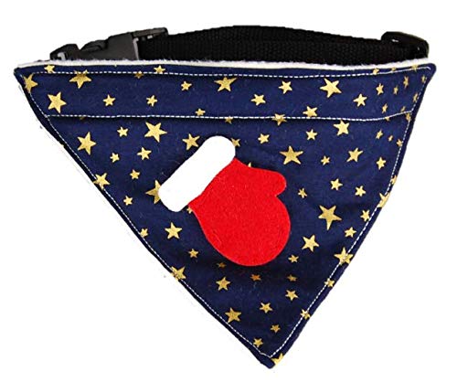 Twinkys Dog Style Hunde Halstuch/Halsband L dunkelblau m. Sternchen und großem Weihnachtshandschuh von Twinkys